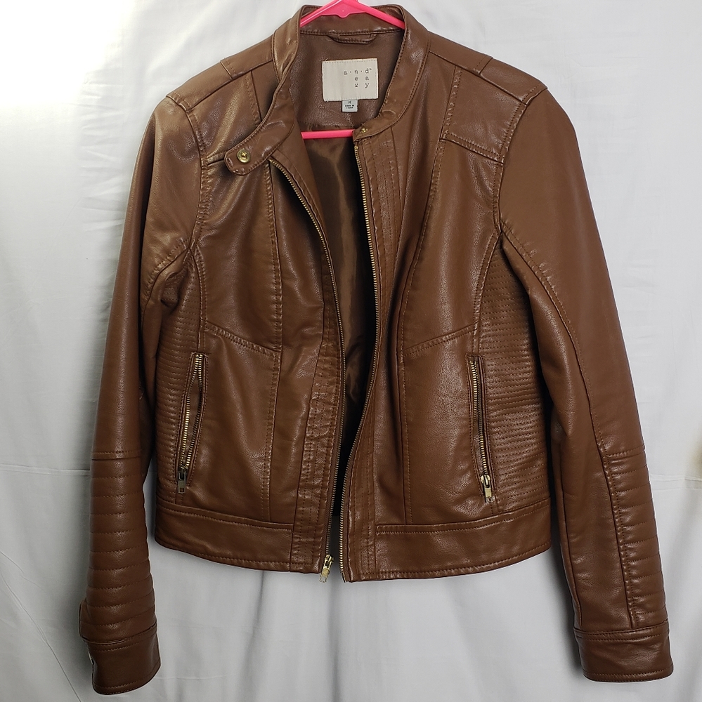 A New Day. BROWN Women's leather jacket. Size M